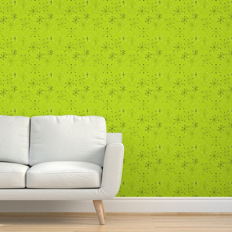 Lime Green Wallpaper Lime Green Retro Star Bursts By Etsy