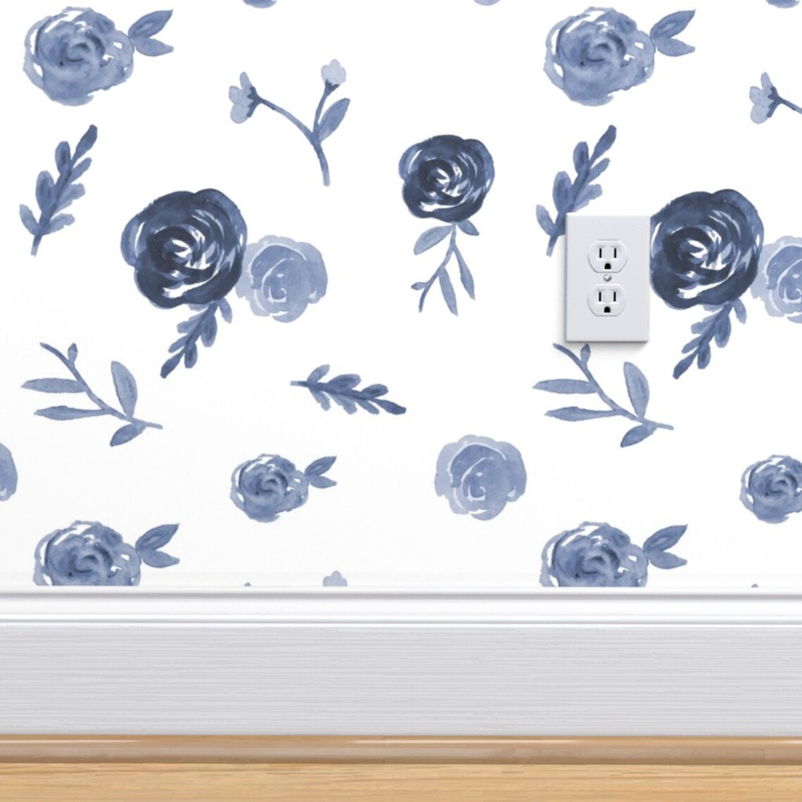 Blue Wallpaper Farmhouse Floral by pacemadedesigns Floral Etsy