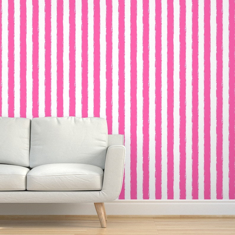 Bright Pink Stripe Wallpaper Hot Pink Stripes by lisakling Etsy