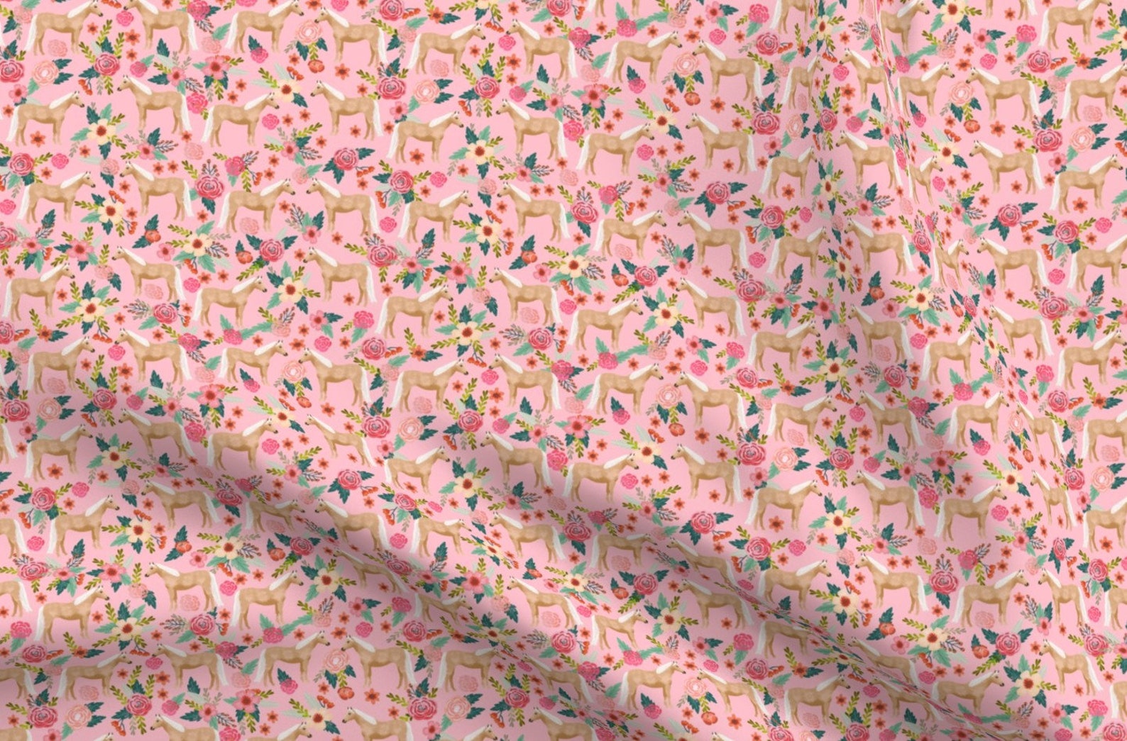 Pink Horse Fabric Palomino Horse Florals Horses Pink by Etsy