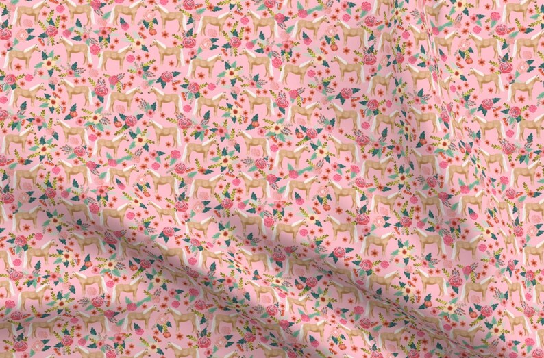 Pink Horse Fabric Palomino Horse Florals Horses Pink by | Etsy