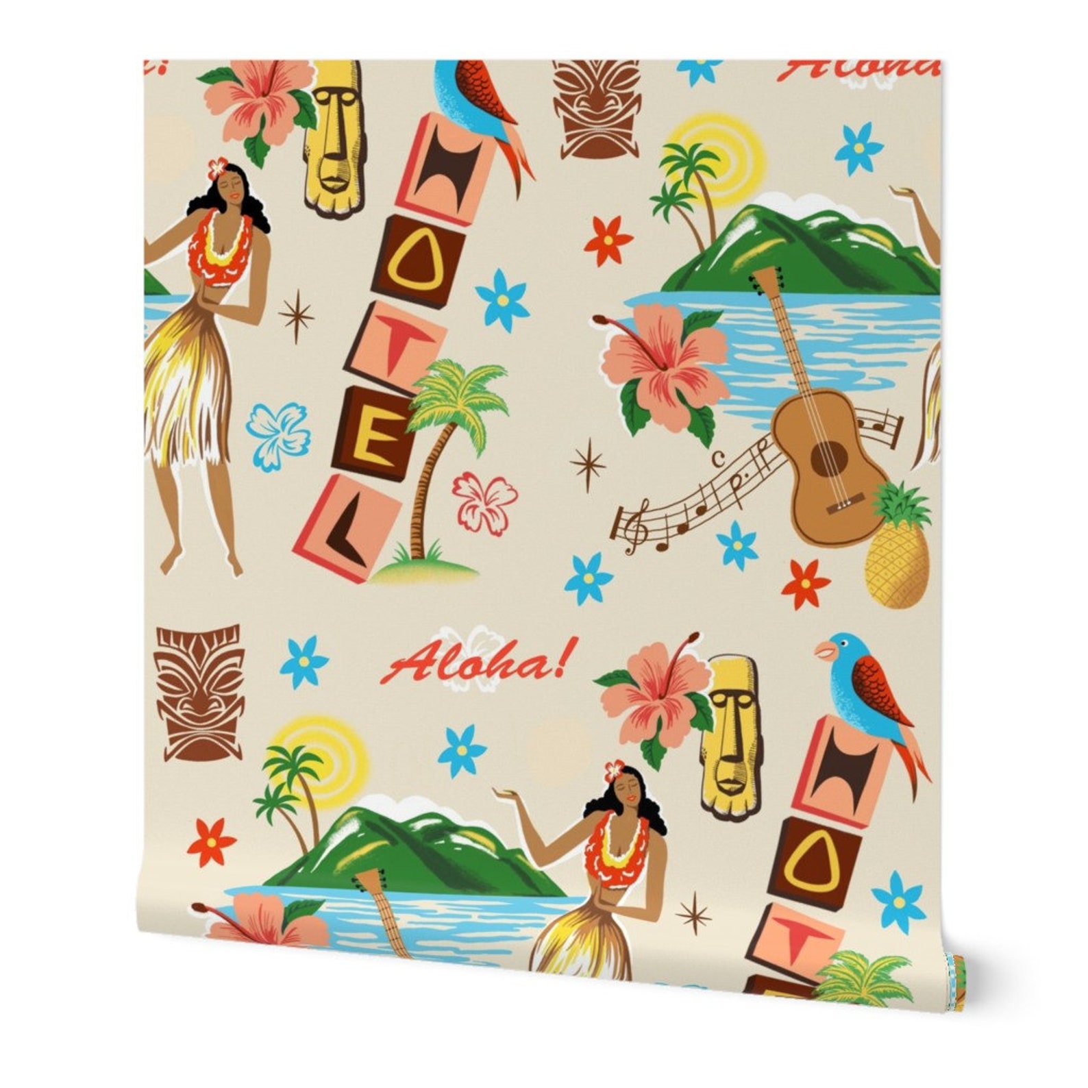 Hula Girl Wallpaper Hawaiian Holiday Aloha Retro by | Etsy