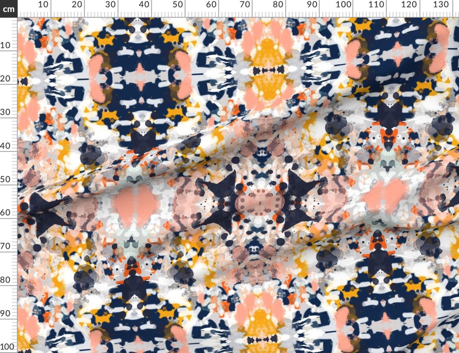 Painterly Fabric Stella Abstract Art Print On Fabric Navy Etsy