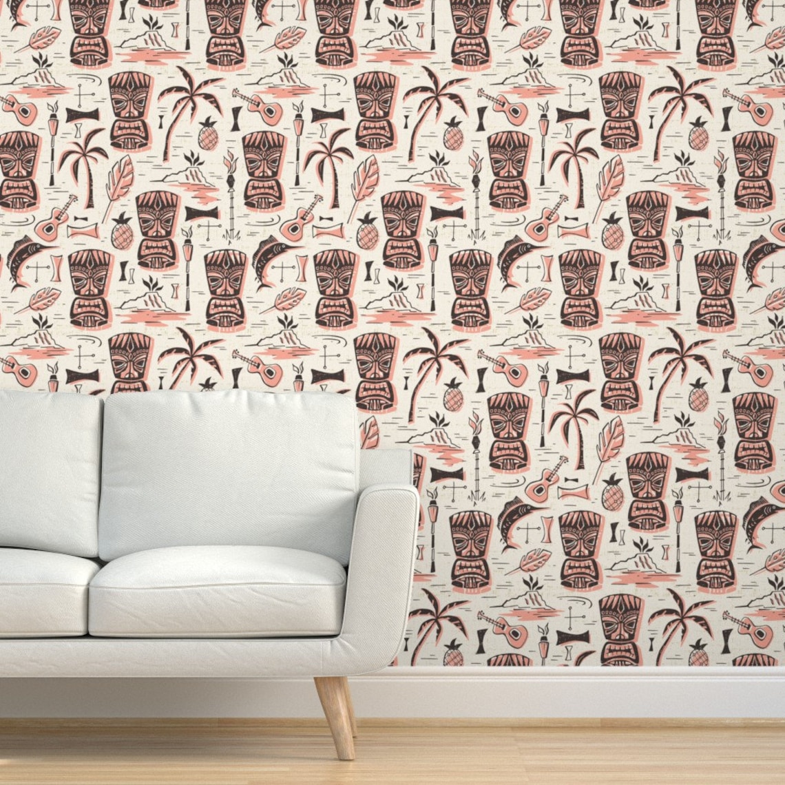 Mid Century Modern Wallpaper Tropical Pink Jumbo By Etsy
