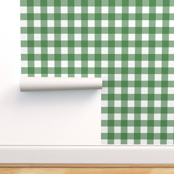 Green Check Wallpaper Check Kelly by Etsy