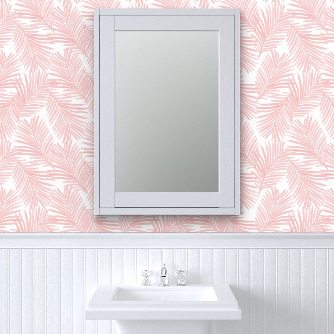 Palm Wallpaper Palm Print Fabric Pastel Pink By | Etsy