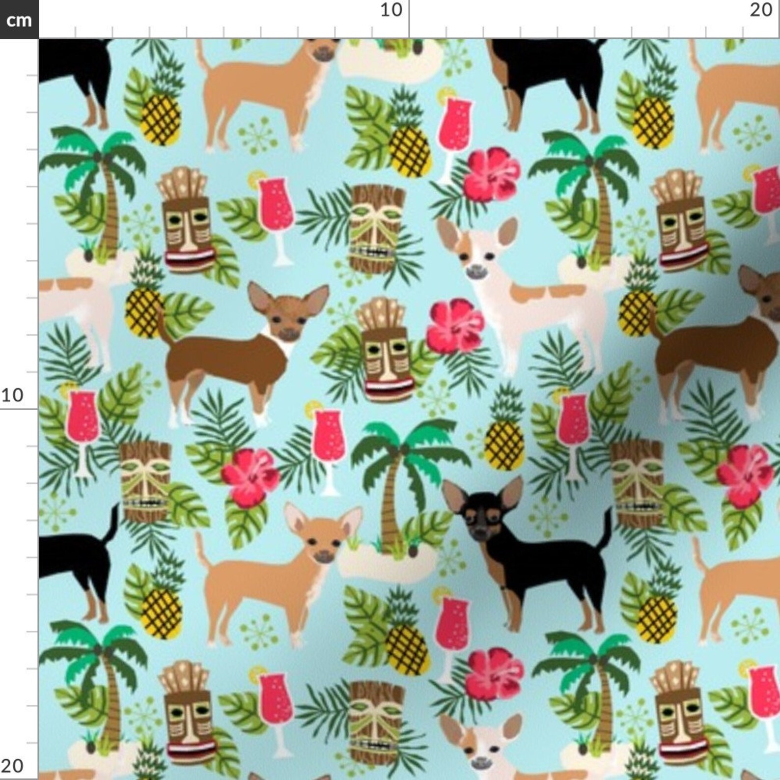 Summer Chihuahua Fabric Chihuahua Tiki Fabric Summer Etsy