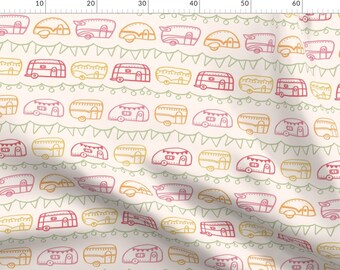 Pink Retro Camper Fabric - Retro Campers - Tropical By Ellolovey - Modern Nursery Decor Cotton Fabric By The Metre by Spoonflower