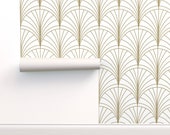 Art Deco Wallpaper - Burst Gold On White By Anvil Studio - Art Deco Custom Printed Removable Self Adhesive Wallpaper Roll by Spoonflower