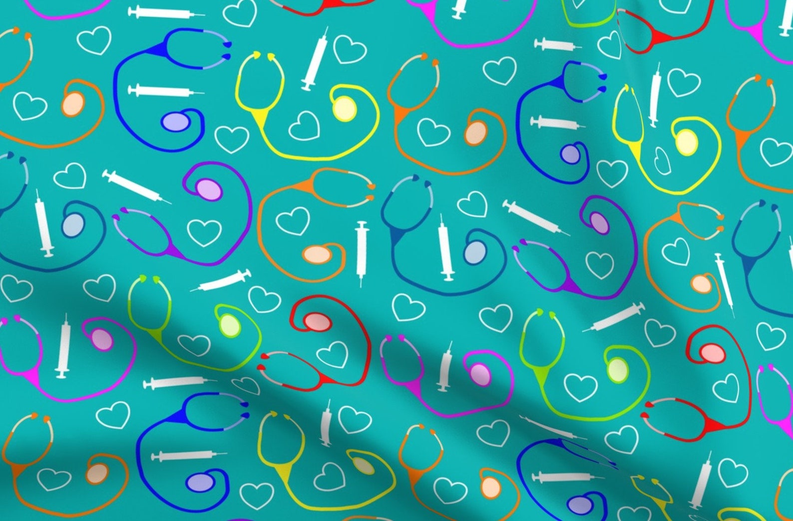 Medical Theme Fabric Nurse Medical Theme Teal By Hot4tees Etsy