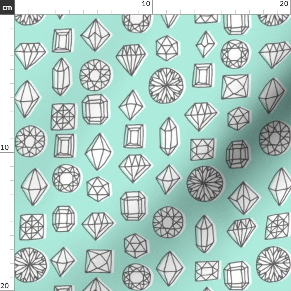 Crystals Fabric Gems Mint By Kristinnohe Mint Blue Etsy