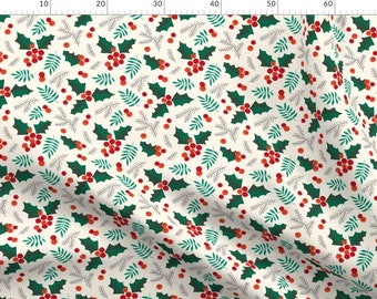 Holly Fabric - Christmas Holly And Berries On Creme By Heleen Vd Thillart - Holly Holiday Cotton Fabric By The Metre by Spoonflower