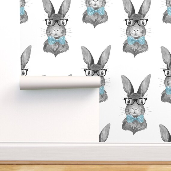 Bunny Wallpaper 4 Bunny With Glasses Black and White | Etsy