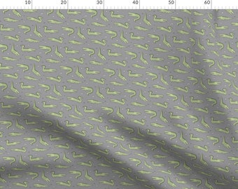 Alligator Fabric - Alligators Crocodile Green On Grey Smaller 1,5 Inch By Caja Design - Kids Grey Cotton Fabric By The Metre by Spoonflower