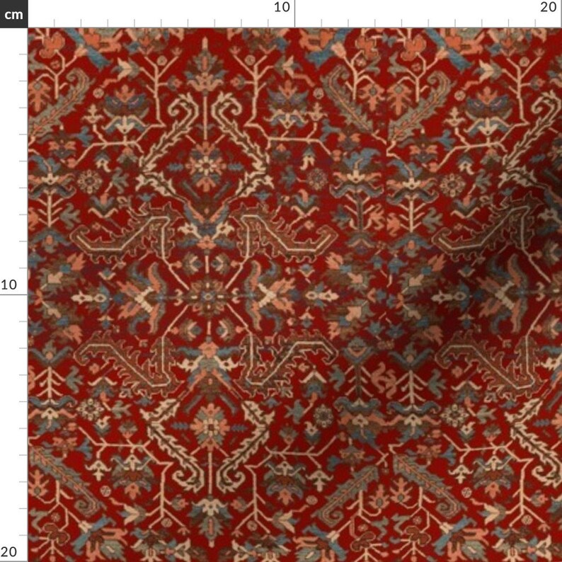 Persian Rug Fabric Heriz Fans Red By Amyvail Persian Rug Etsy