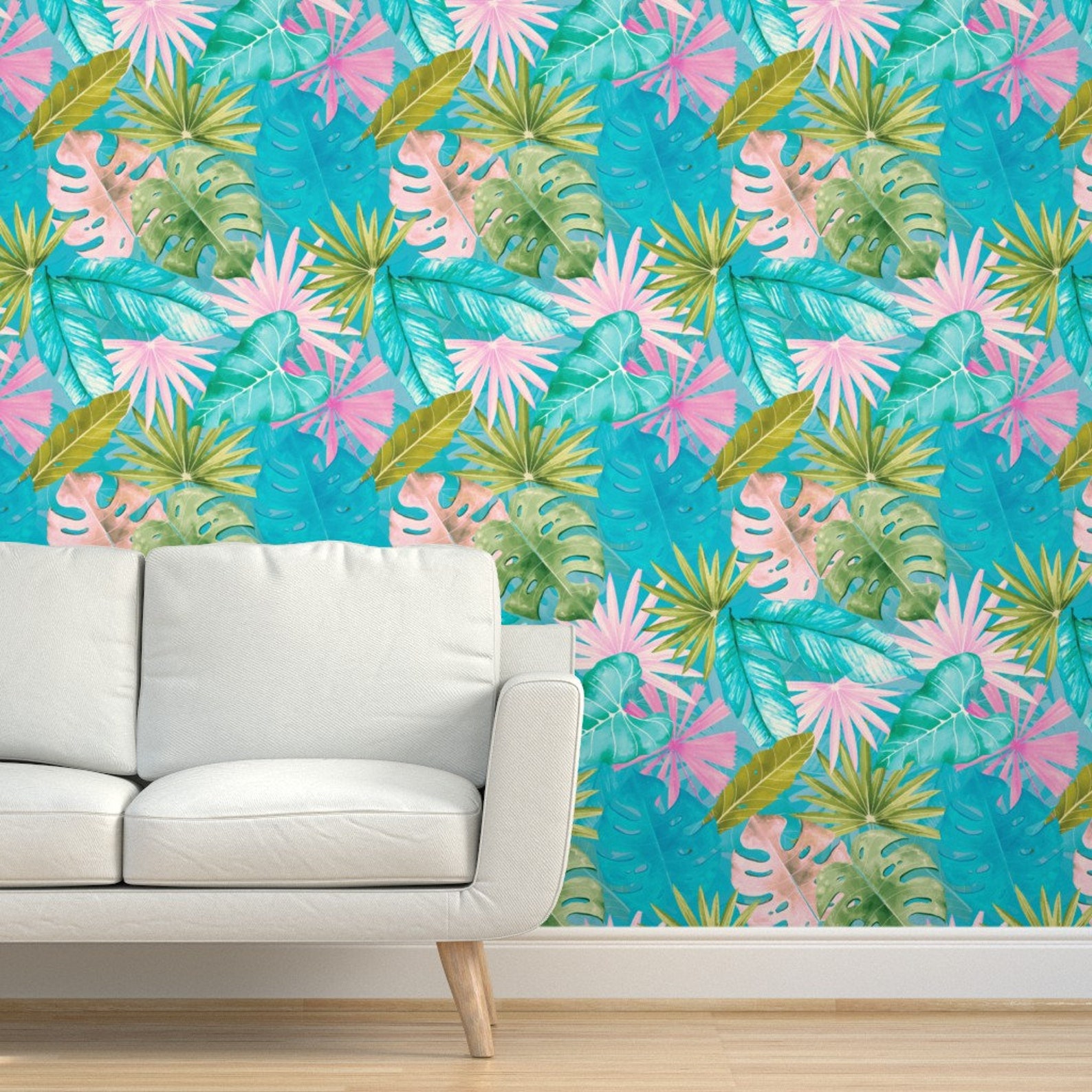 Tropical Wallpaperbohemian Pink Teal Jungle Garden by Utart Etsy