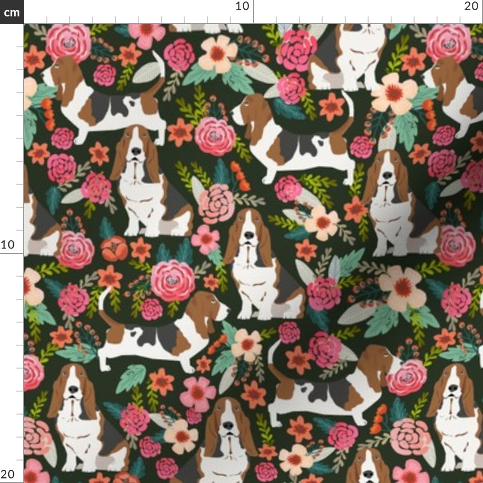 Basset Hound Fabric Basset Hound Vintage Style Floral Dog Etsy