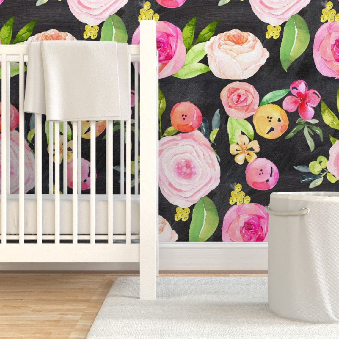 Chalkboard Floral Wallpaper Large Print Floral By | Etsy