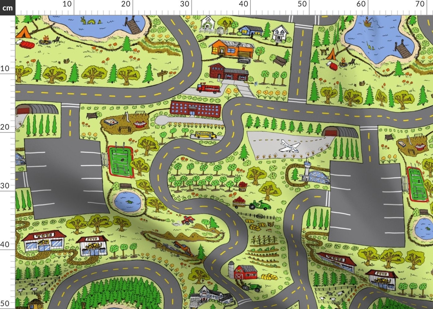 Play Mat Train Tracks Nursery Fabric Country Roads Play Mat Etsy