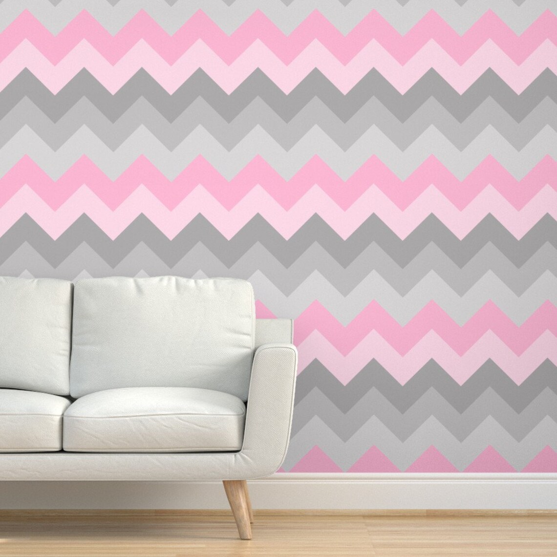 Pink Gray Wallpaper Pink Gray Ombre Chevron Large by Decamp Etsy
