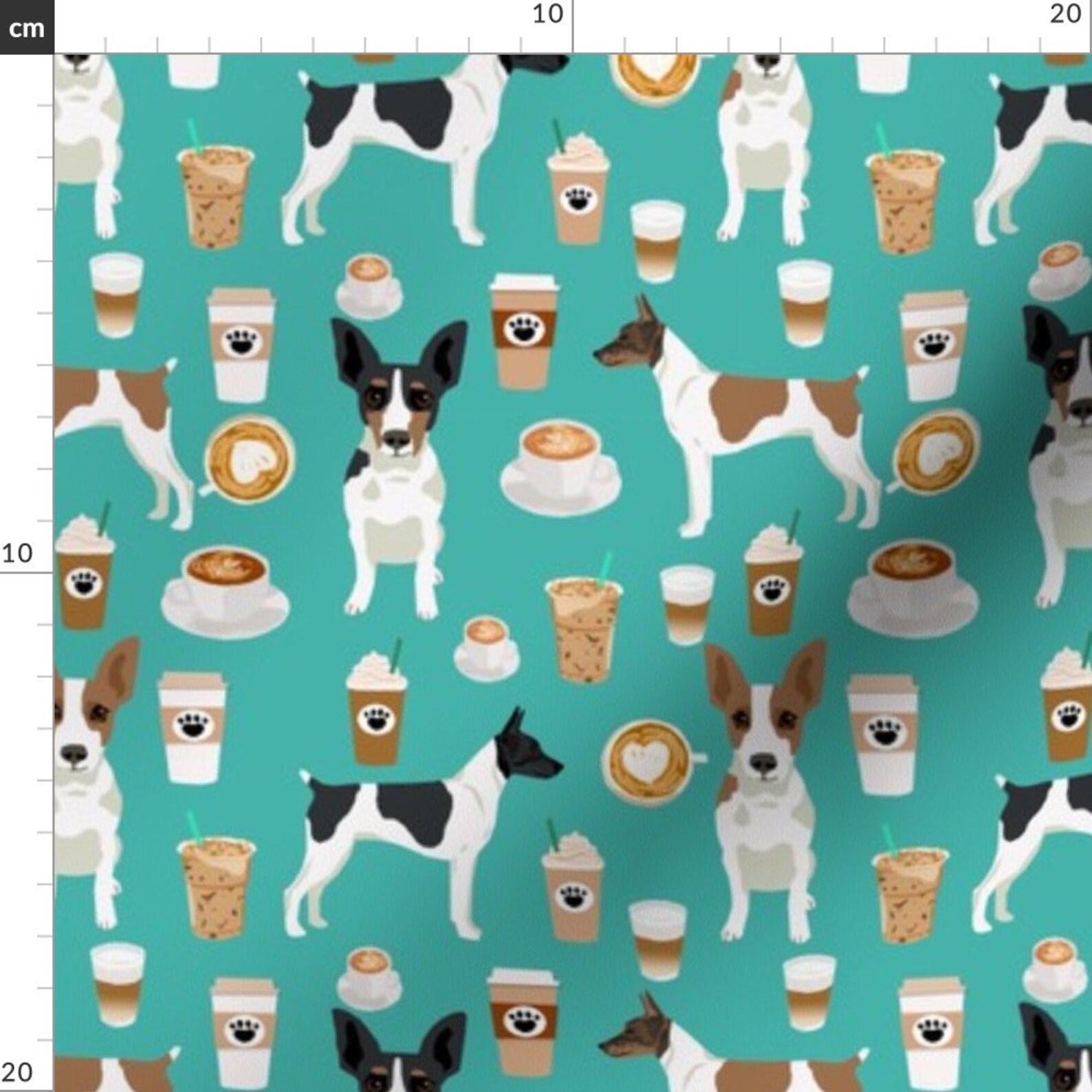 Turquoise Rat Terrier Fabric Rat Terrier Dog Fabric Coffee Etsy