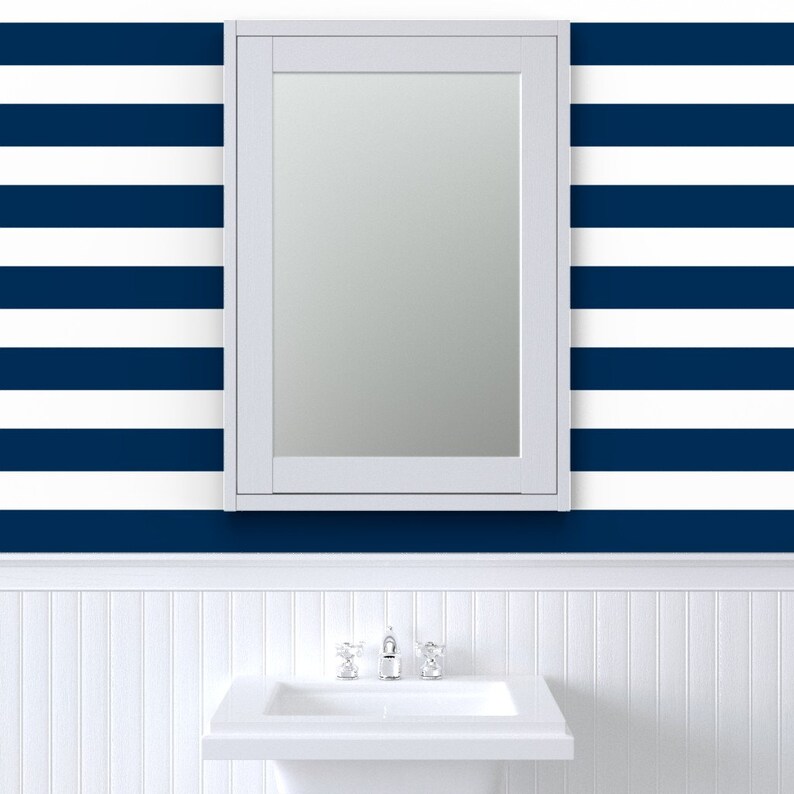 Navy and White Stripe Wallpaper Preppy Stripes Deep Navy Etsy