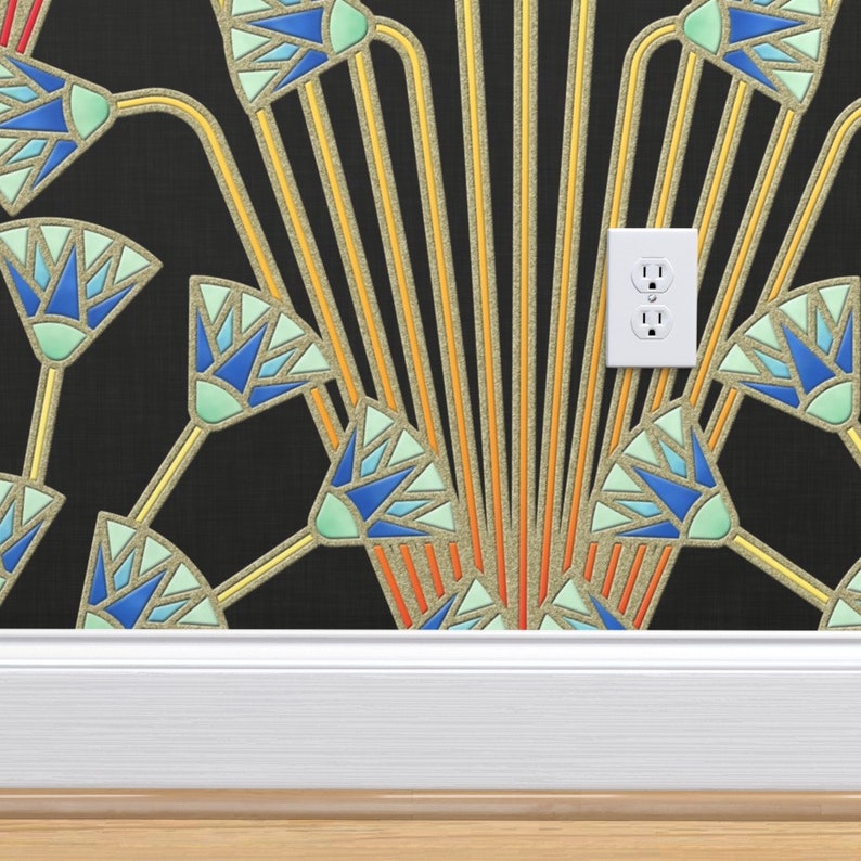 Art Deco Wallpaper Papyrus Flowers by Analinea Egyptian Etsy