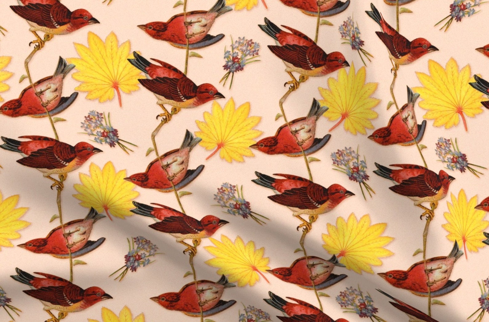 Birds and Flowers Fabric Victorian Birds and Leaves by Etsy
