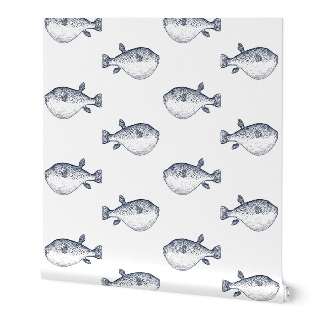 Blowfish Wallpaper Navy Blowfish Blow Fish White By