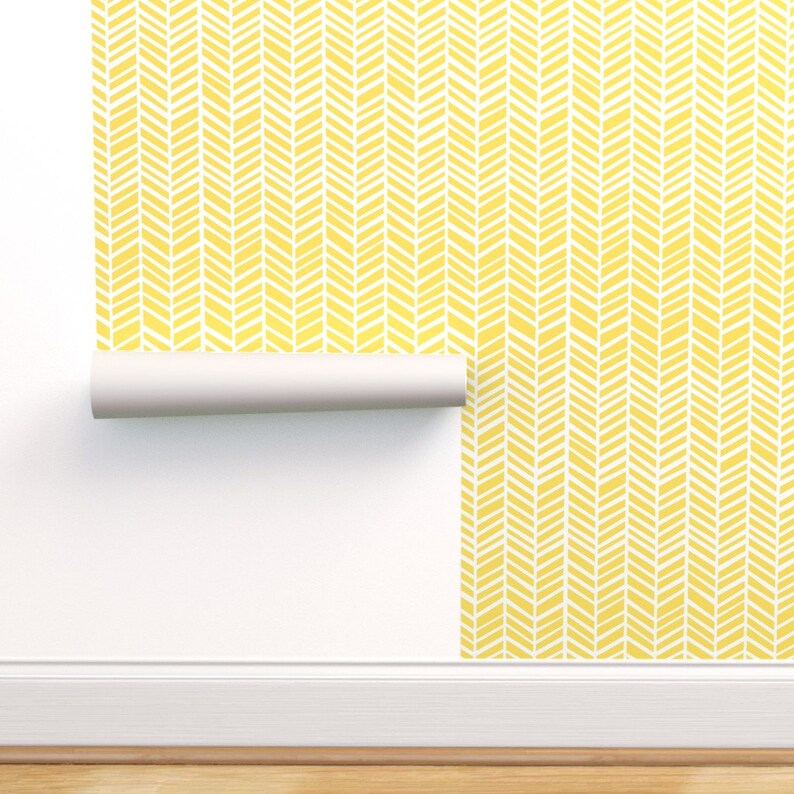 Herringbone Wallpaper Herringbone Lemon Yellow by Friztin Etsy