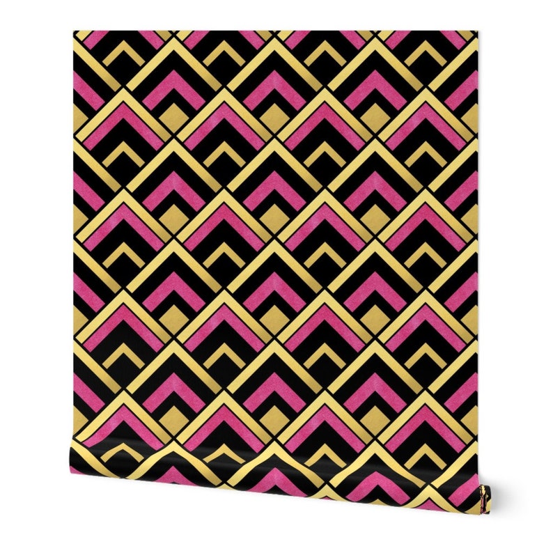Art Deco Wallpaper Pink and Gold Art Deco Diamond by Etsy