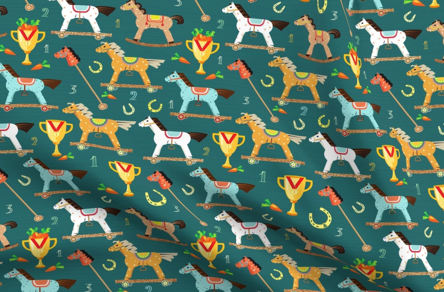 Blue Rocking Horses Fabric Wooden Horse Racing by Avisnana Etsy