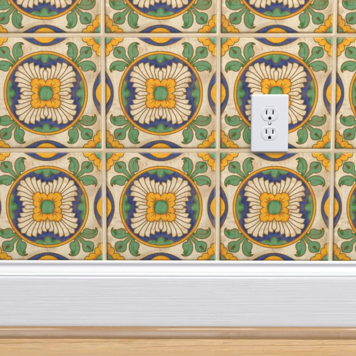 Spanish Tiles Wallpaper Jardn De Sol Spanish Tile by | Etsy