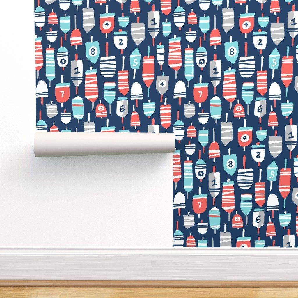 Buoy Wallpaper Oh Buoy Nautical Navy Blue By Heatherdutton | Etsy