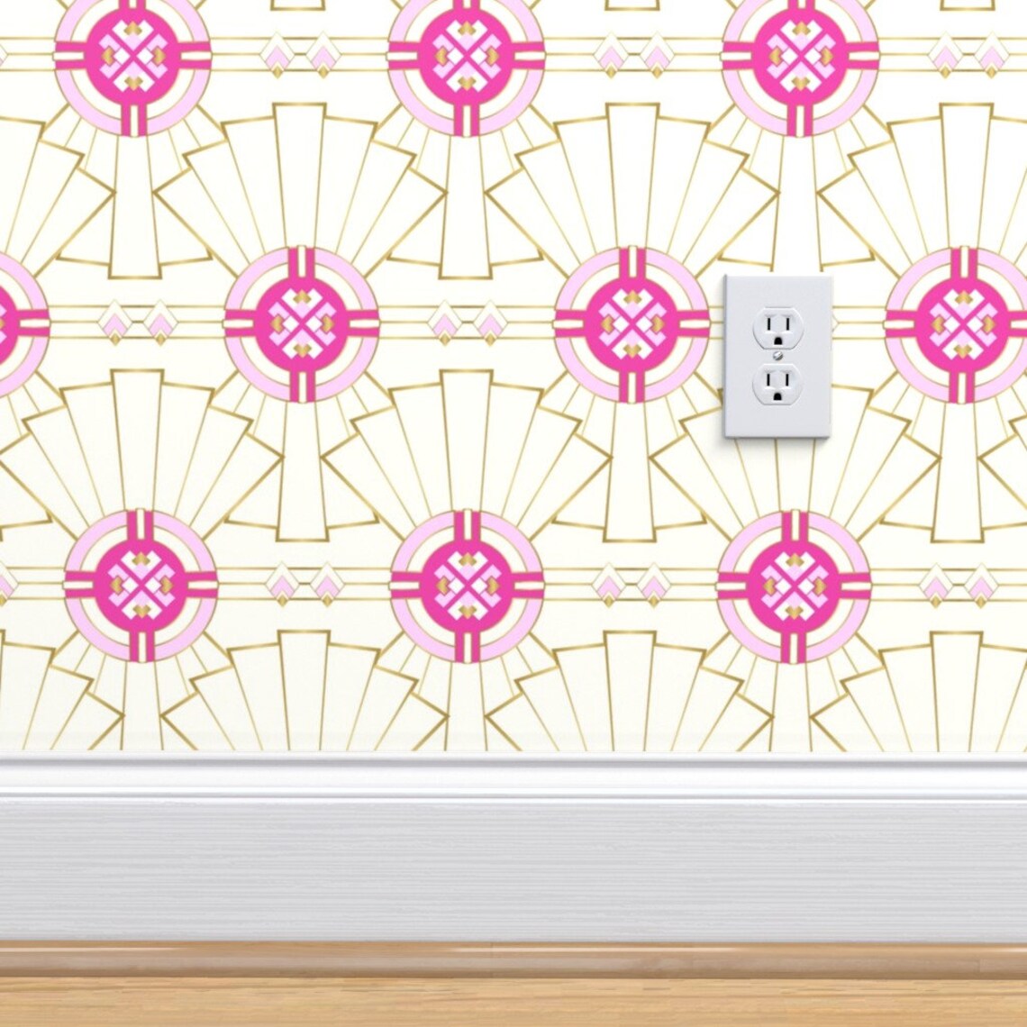 Pink Art Deco Wallpaper Art Deco Fans Pink by vivdesign Etsy