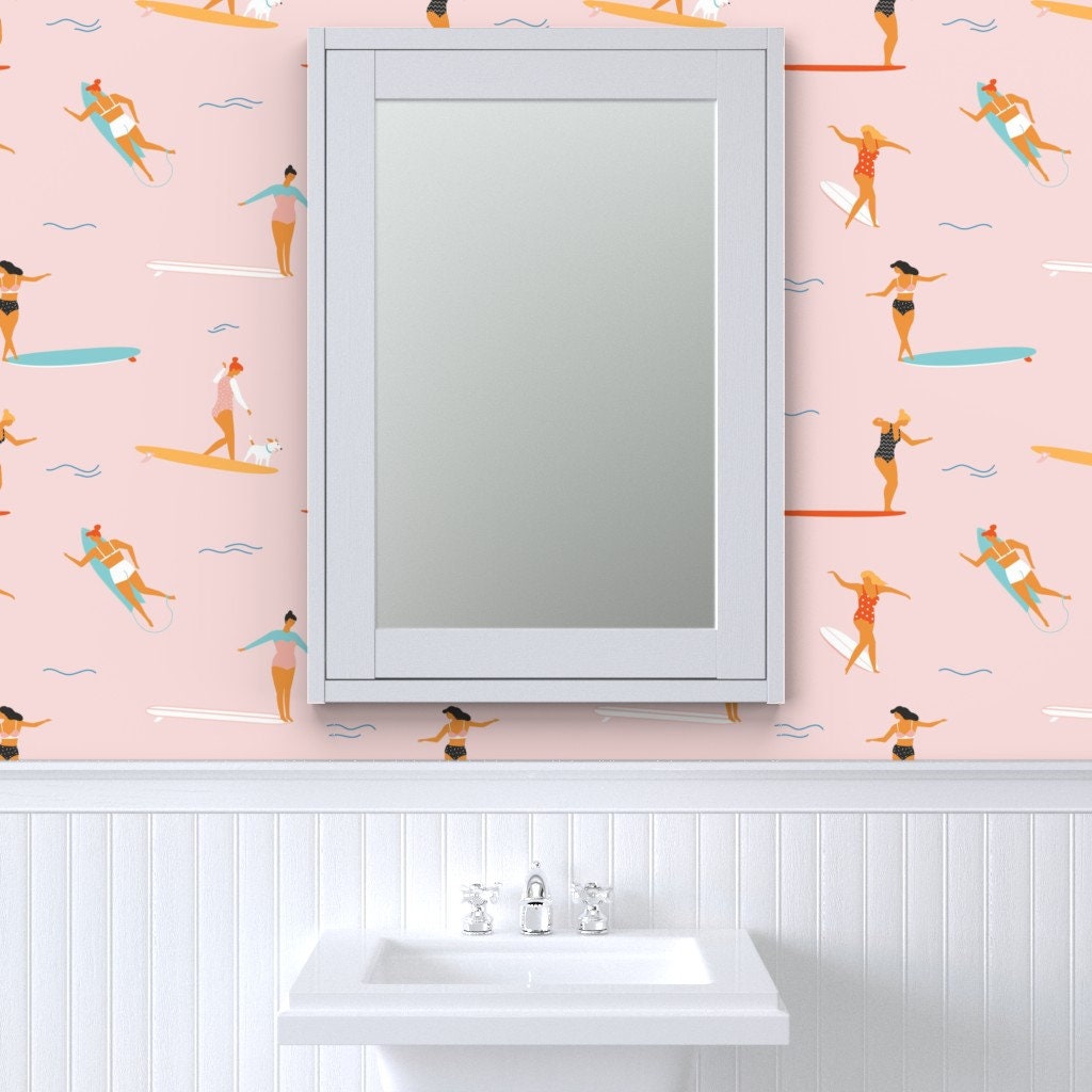 Surfing Wallpaper Soul Surfers Pink by Tasiania Pink Blue | Etsy