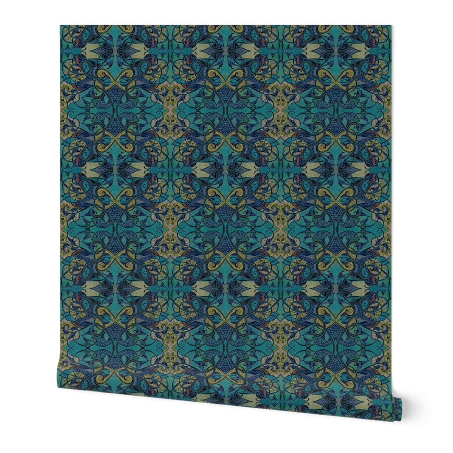 Teal Art Nouveau Wallpaper Teal Confessions by edsel2084 Etsy