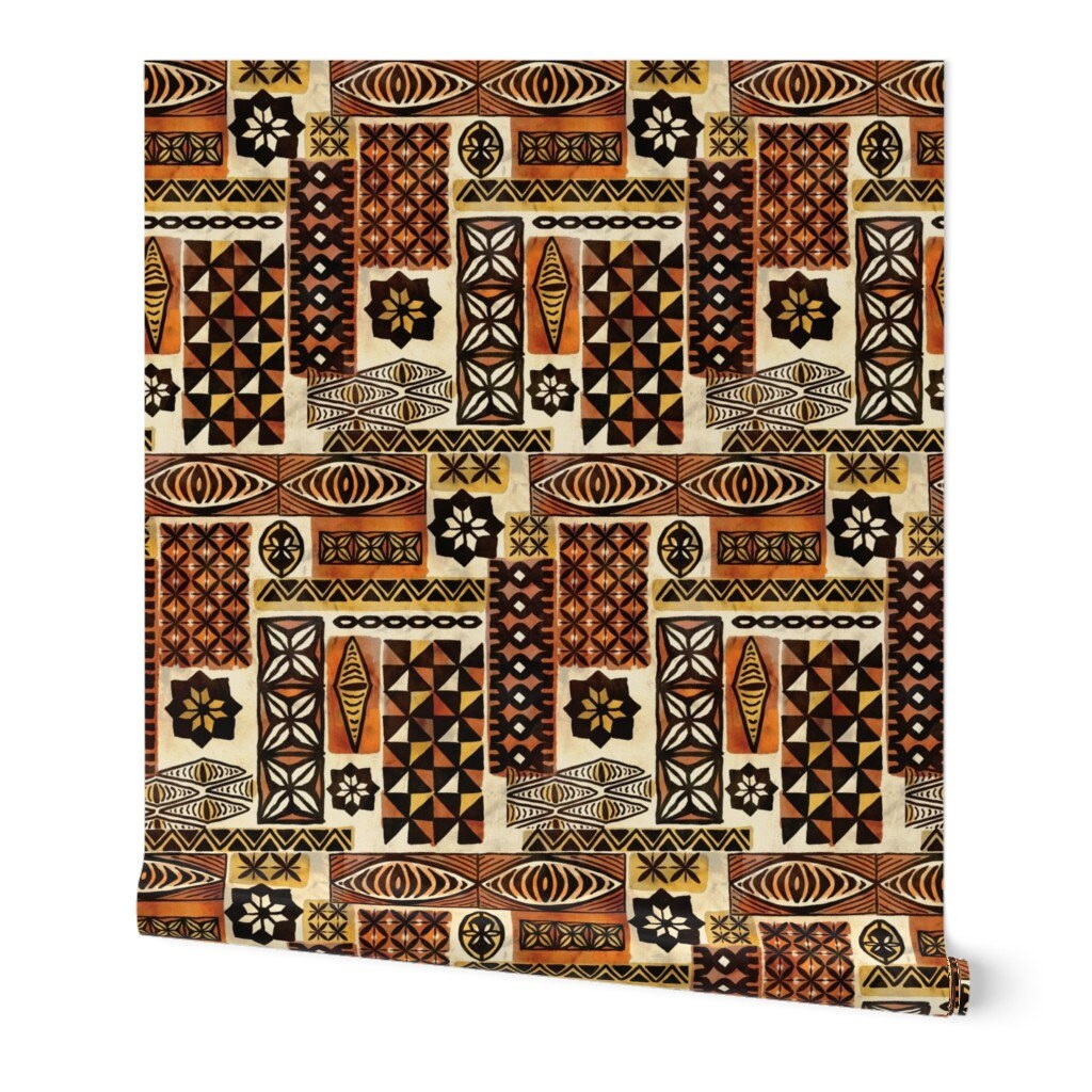 Hawaiian Tapa Wallpaper Mixed Tapa By Woodyworld Hawaiian | Etsy