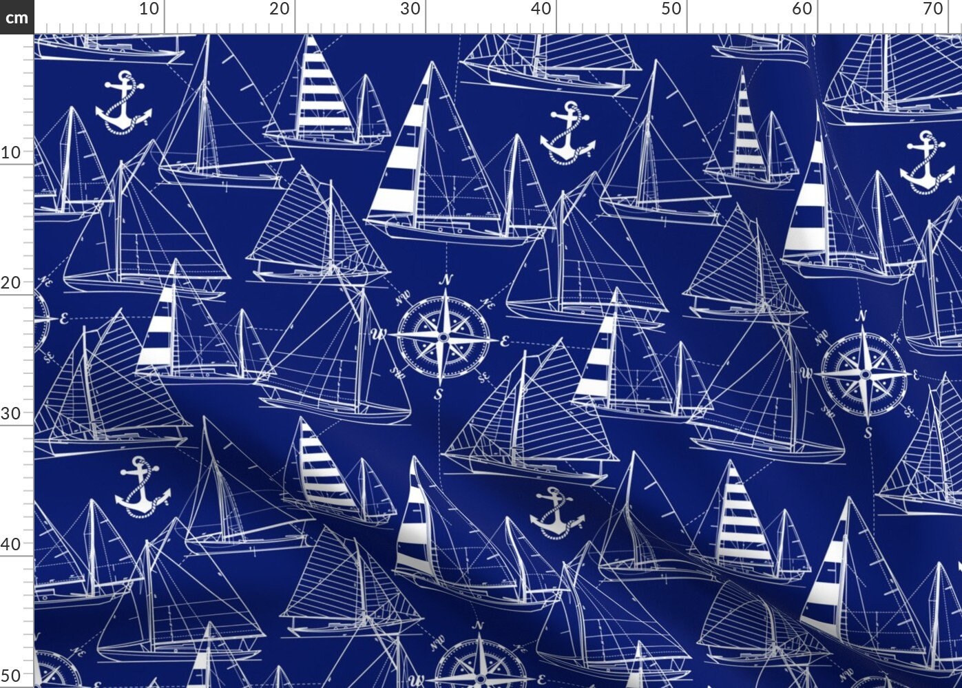 Sailboat Fabric Sailboats White On Navy By Mirabelleprint Etsy