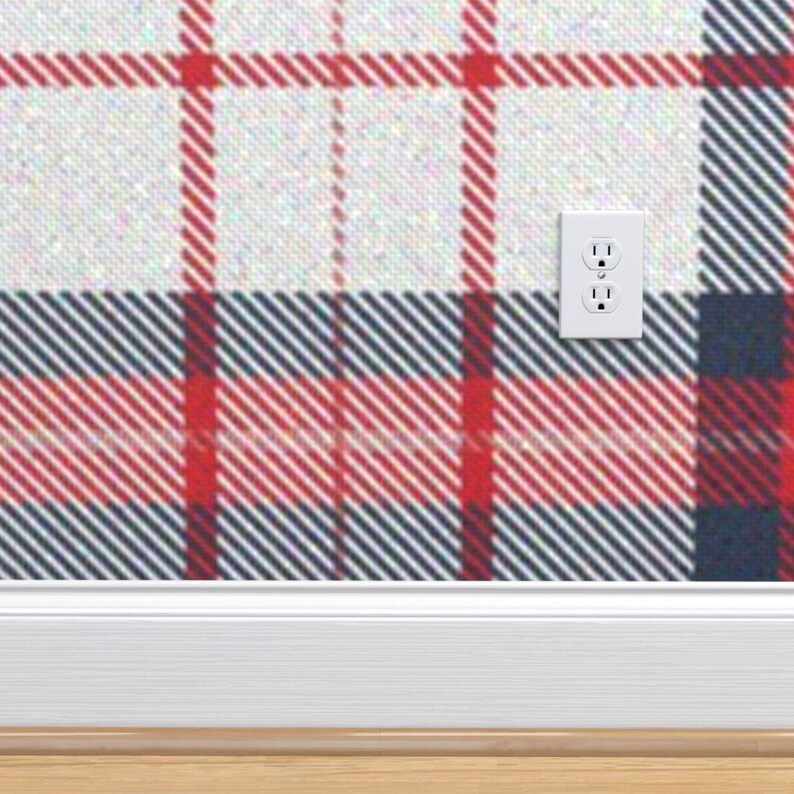 Blue Plaid Wallpaper Red White and Blue Plaid Rev by Etsy