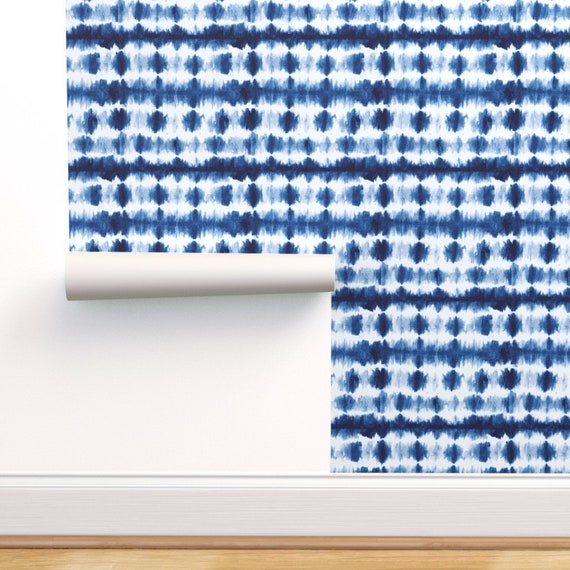 Tie Dye Stripe Wallpaper Indigo Shibori Stripe by | Etsy