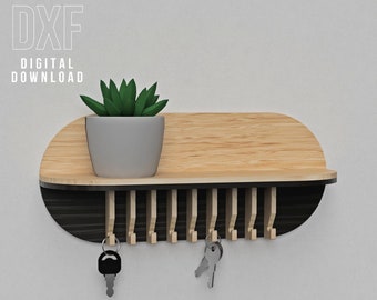 Organizador de llaves de entrada ovalado Archivos cortados con láser Planos de enrutador CNC Proyecto DXF