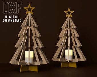 Christmas Tree Plywood Lamp Laser cut files Cnc router plans DXF project