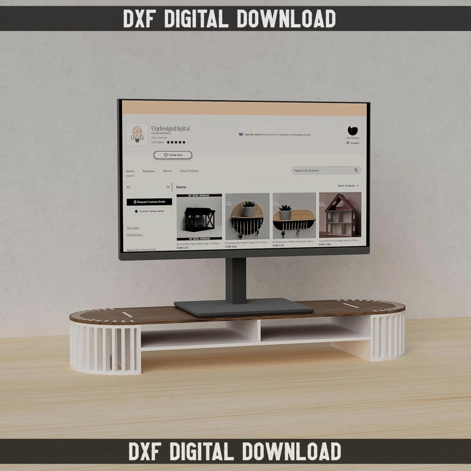 Monitor Stand Riser Shelf Laser Cut Files Cnc Router Plans DXF Project ...