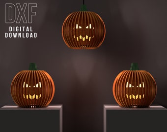 Halloweenowa latarnia ze sklejki dyniowej Pliki wycinane laserowo Plany routera CNC Projekt DXF