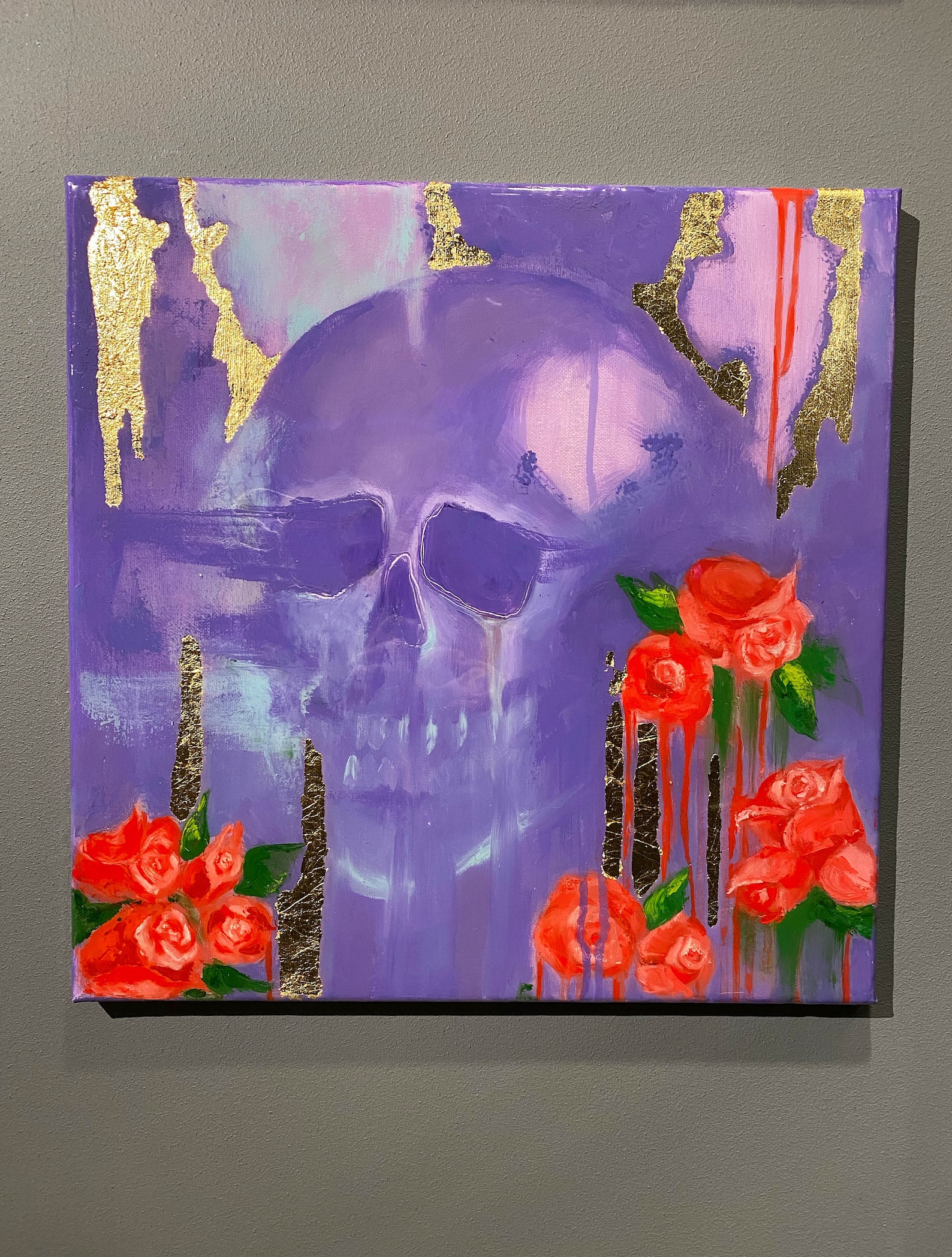 Original Skull Oil Painting Abstract Skull Rose Painting Etsy