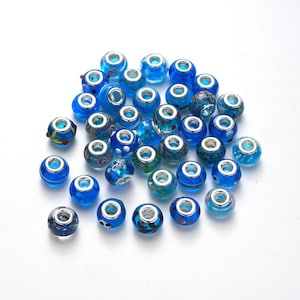New 20/Pc Mixed sky Blue 14mm GLASS large hole European beads lot Colorful Fit most charm bracelets FREE shipping (DLB)