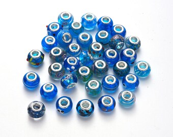 100PC Clear Glass European Beads Faceted Rondelle No Metal Large Hole Charm 14mm
