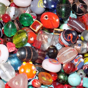 1/2 POUND Glass mixed colors & shaped beads lot 6mm-22mm Loose Beads Mixed Random pick lot FREE SHIPPING.... No junk, No wood No plastic