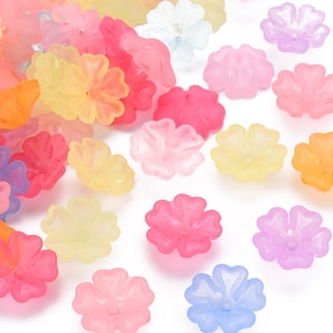 66/pc mixed lot Transparent Frosted Acrylic Bead Caps, 5-Petal, Flower, Mixed Color, 16.5x6mm, Hole: 1.6mm Jewelry making supplies